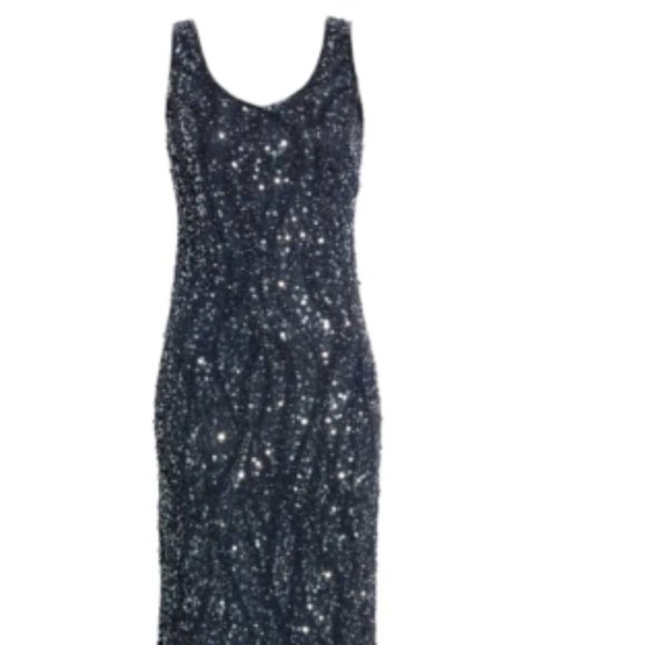 PISARRO NIGHTS SEQUIN & BEAD SLEEVELESS NAVY DRESS  sz 12 - Picture 8 of 9